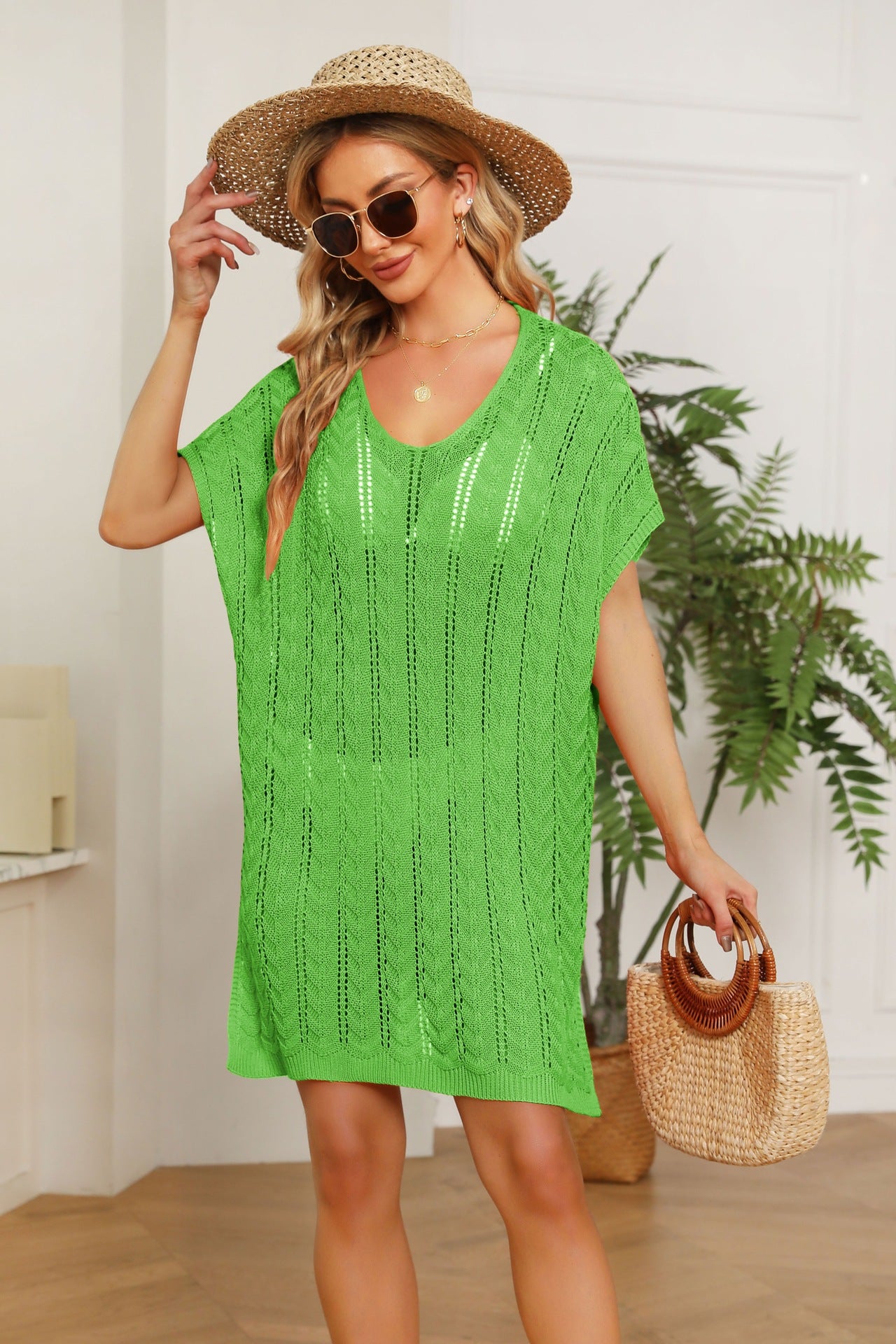 Solid Color Hollow Beach Dress