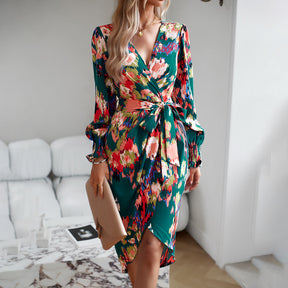 Women's Printed Elegant V-Neck Dress