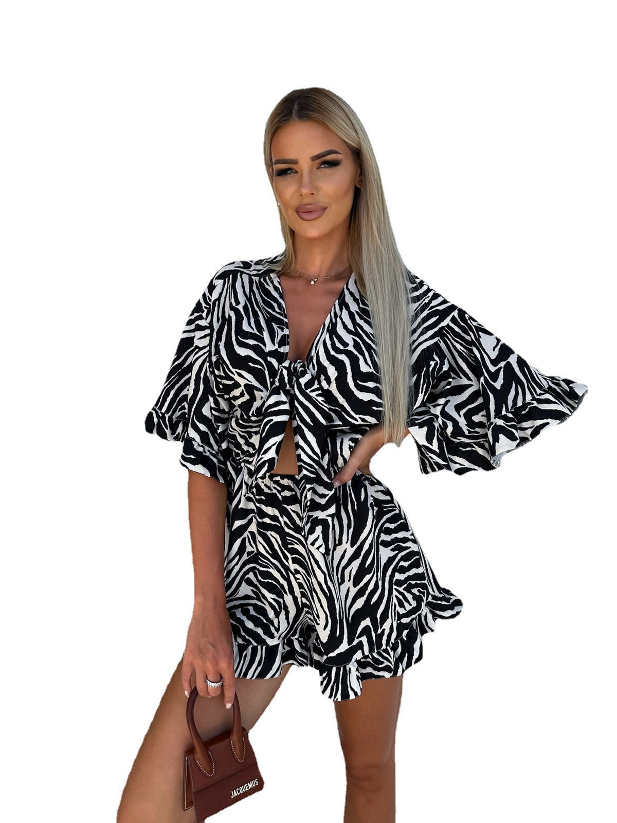 LaceUp Jumpsuit, Ruffled V-Neck Suit Romper