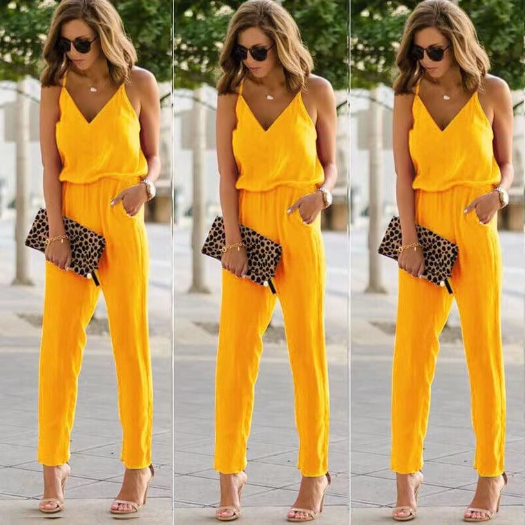 Summer Seamless V-neck Brace Jumpsuit