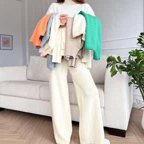 High-Neck Loose Long-Sleeved Wide-legged Pants Set