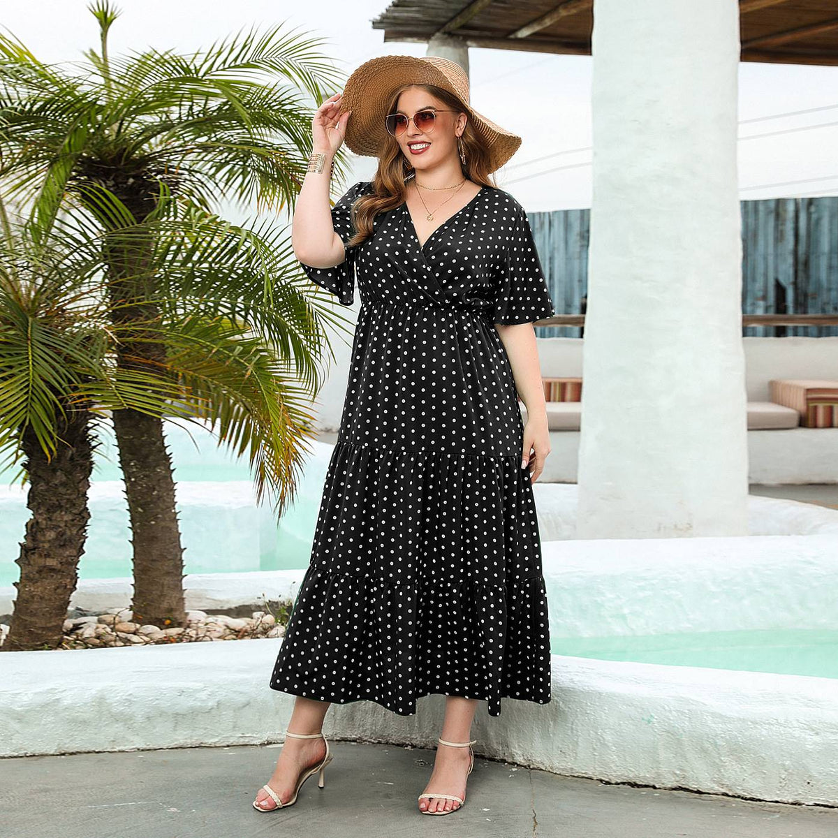 Plus-size Women's Polka Dot Casual Holiday Dress