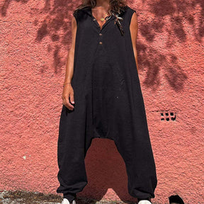 Hooded Button Trousers Jumpsuit