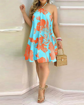 Off-Shoulder Hanging Neck Sleeveless Dress