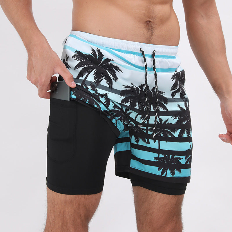 Men’s Printed Beach Shorts Double Layer