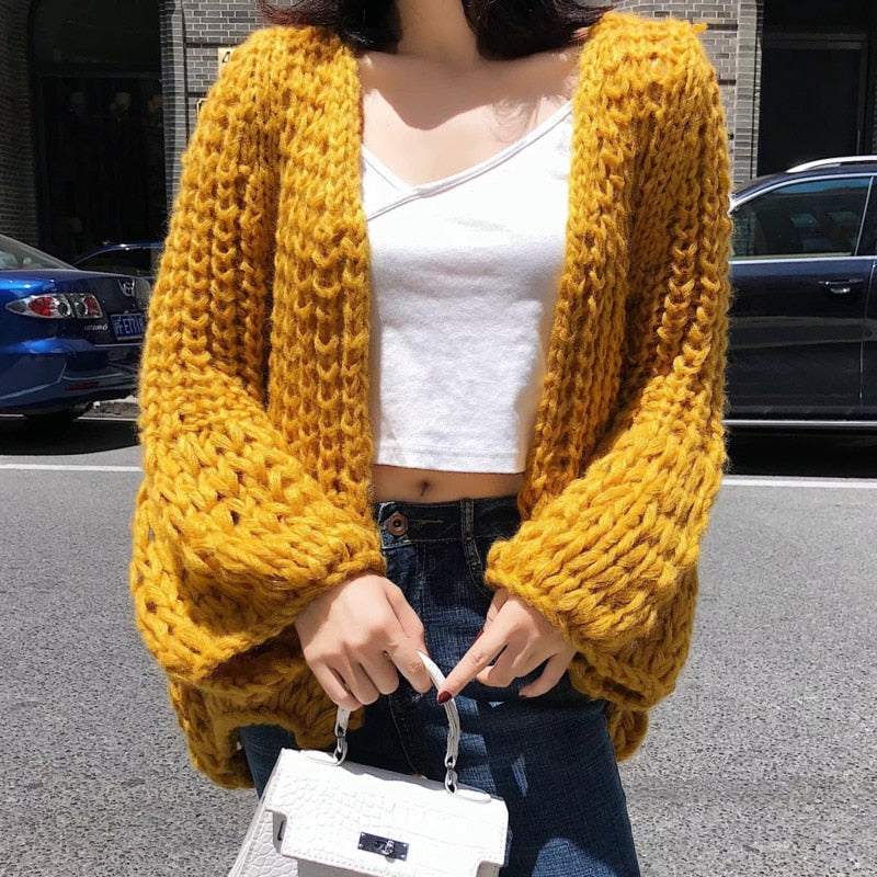 Handmade Knitting Pure Color Simple Sweater Cardigan