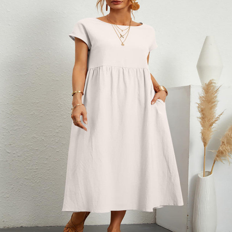 Sleeveless Loose Cotton Linen Pocket Dress