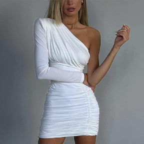 Slim-Fit Pleated One-shoulder Dress