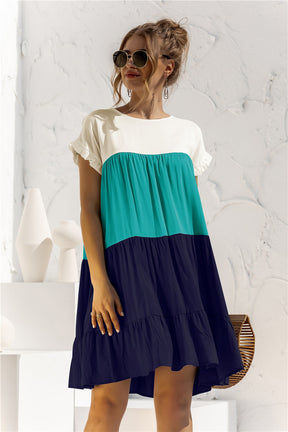 Colorblock Loose Pocketless Flared Dress