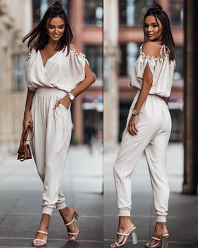 Women's Trousers V-neck Pocket Jumpsuit