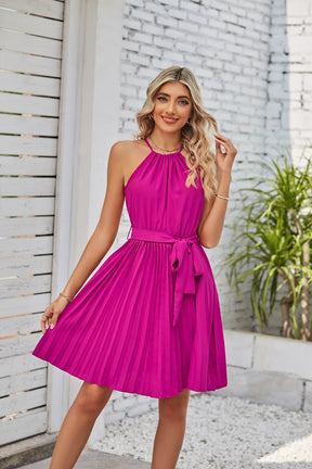 Women Solid Pleated Skirt Sundress