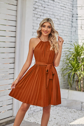 Women Solid Pleated Skirt Sundress