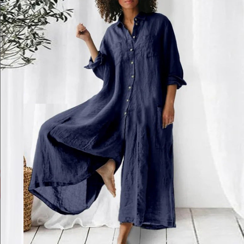 Chic Elegance Women's Long Sleeve Linen Jumpsuit