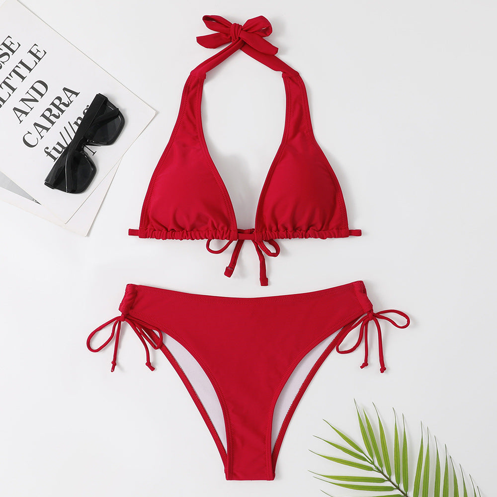 Strap Style Bikini Solid Color Swimwear