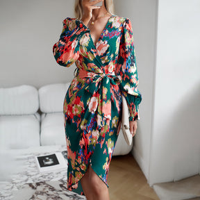 Women's Printed Elegant V-Neck Dress