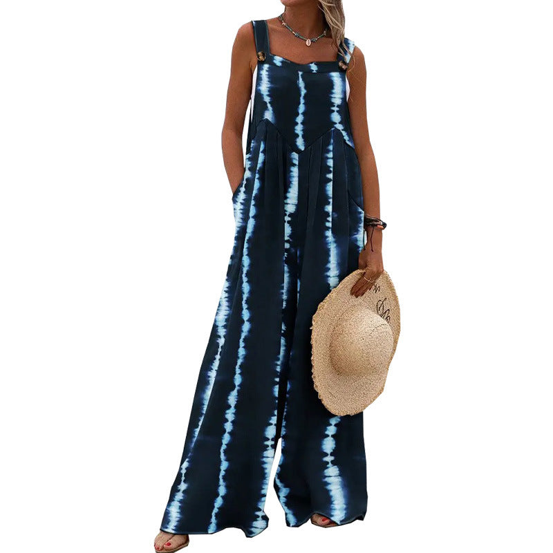 Printed Sleeveless Loose Casual Sling Jumpsuit