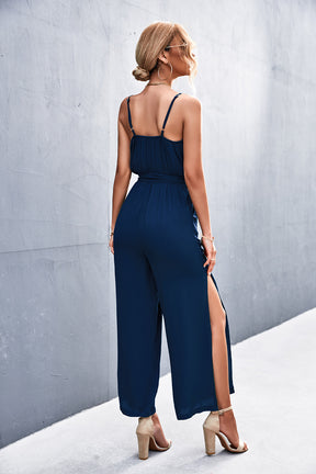 V-Neck Strap Split Jumpsuit