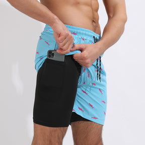 Men’s Printed Beach Shorts Double Layer