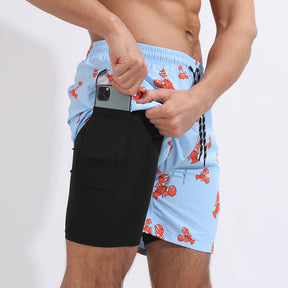 Men’s Printed Beach Shorts Double Layer