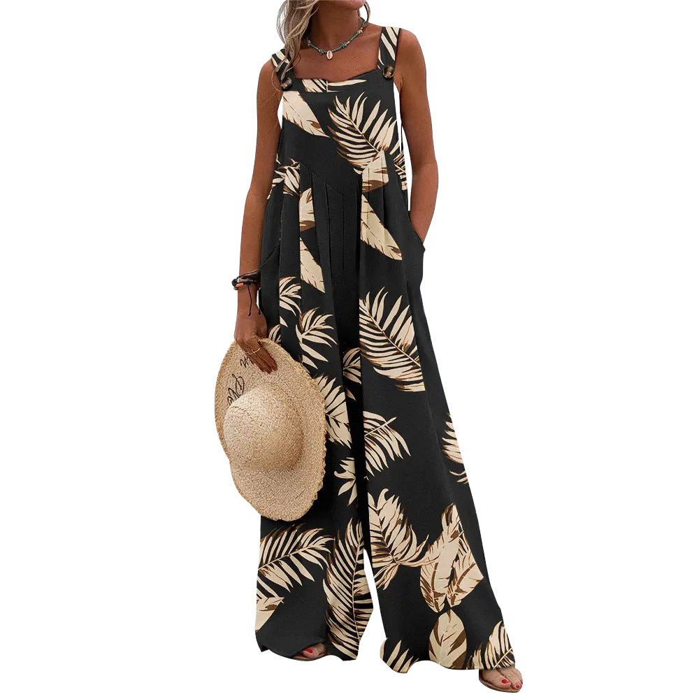 Printed Sleeveless Loose Casual Sling Jumpsuit