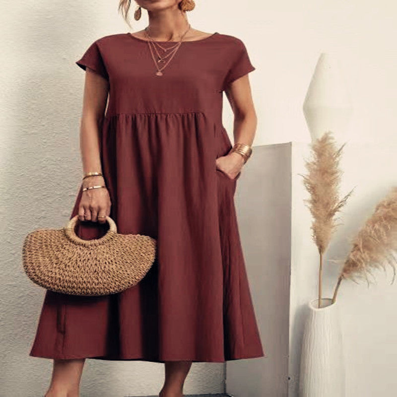 Sleeveless Loose Cotton Linen Pocket Dress