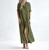 Fashion Cotton And Linen Sexy Shirt Long Dress