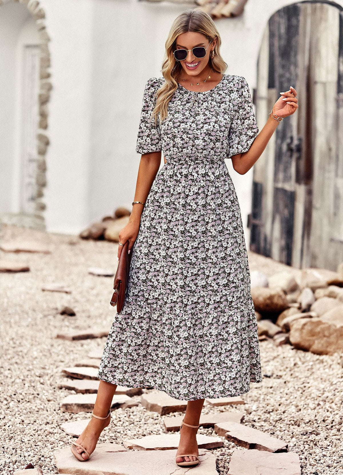 Fashion Round Neck Printed Dress