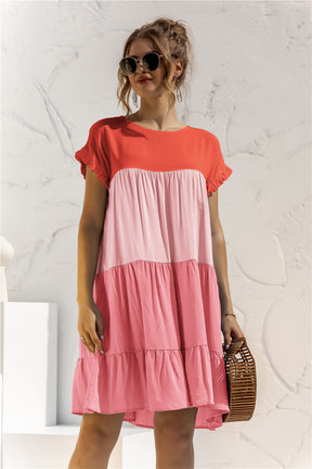 Colorblock Loose Pocketless Flared Dress