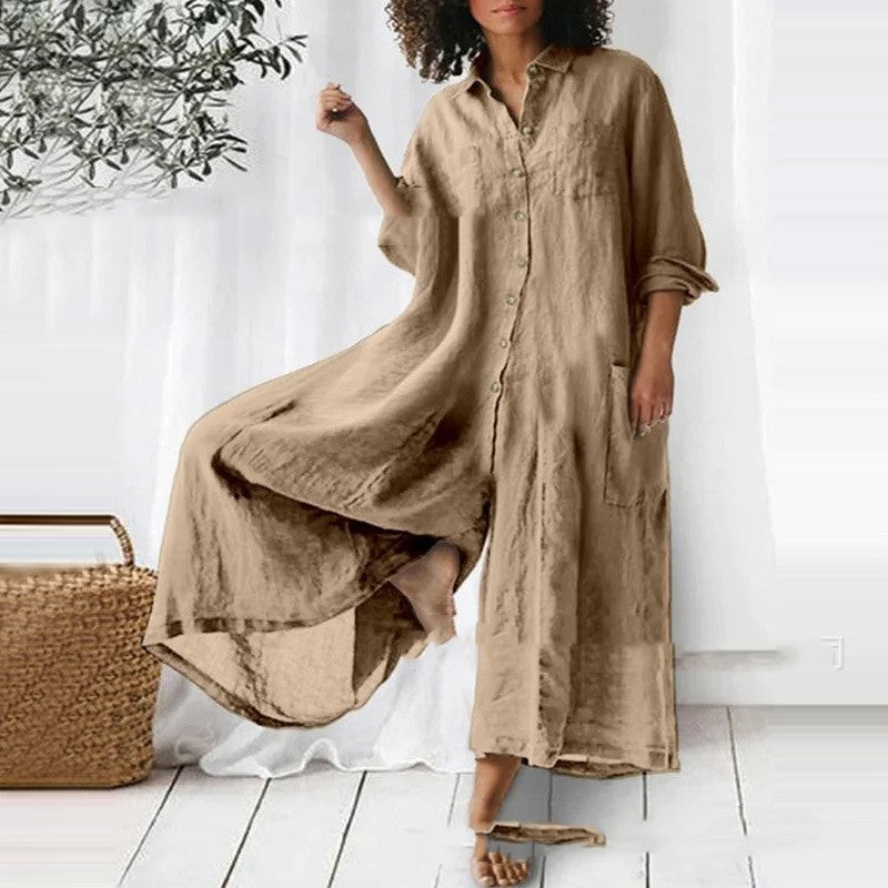 Chic Elegance Women's Long Sleeve Linen Jumpsuit