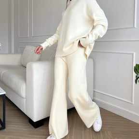 High-Neck Loose Long-Sleeved Wide-legged Pants Set