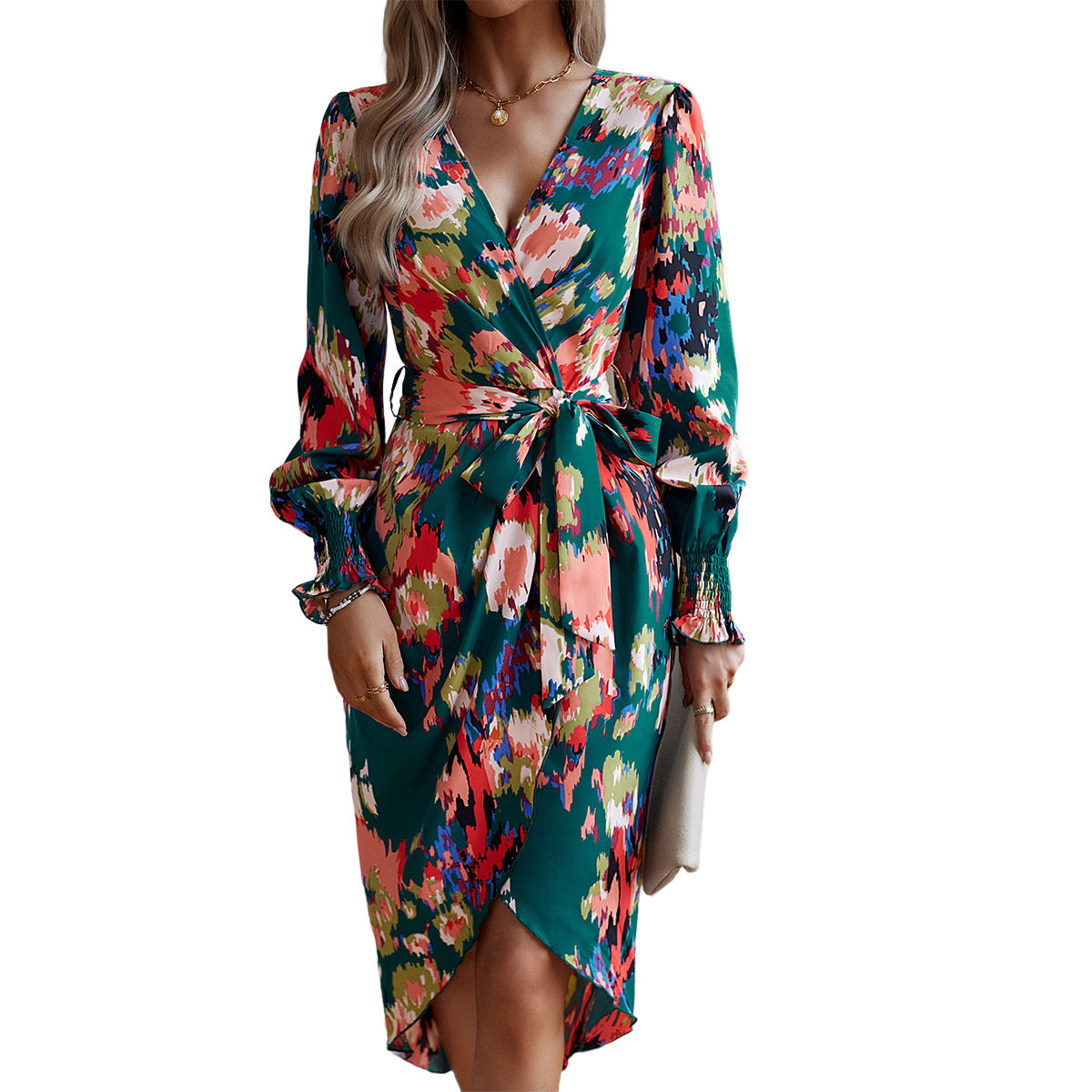 Women's Printed Elegant V-Neck Dress