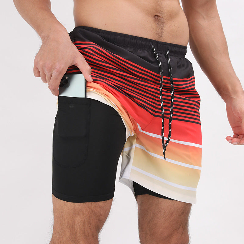 Men’s Printed Beach Shorts Double Layer