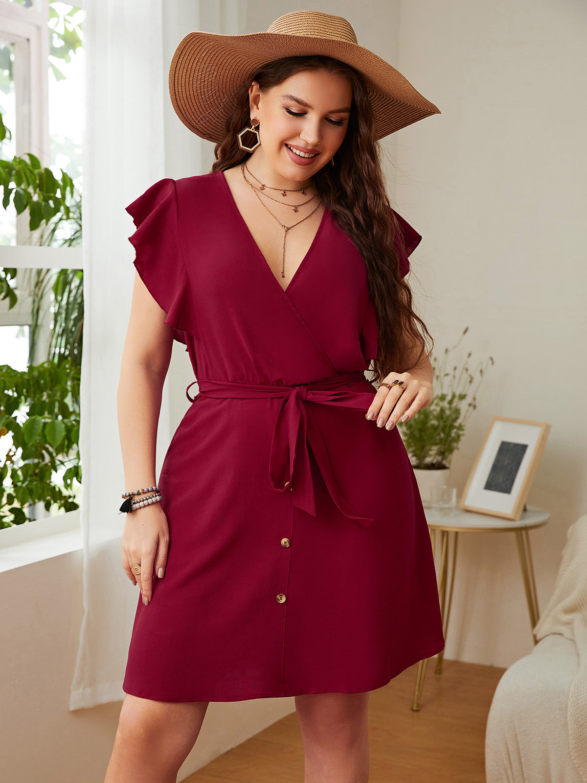 Summer Plus Size Ladies Deep V Dress