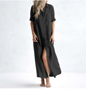 Fashion Cotton And Linen Sexy Shirt Long Dress